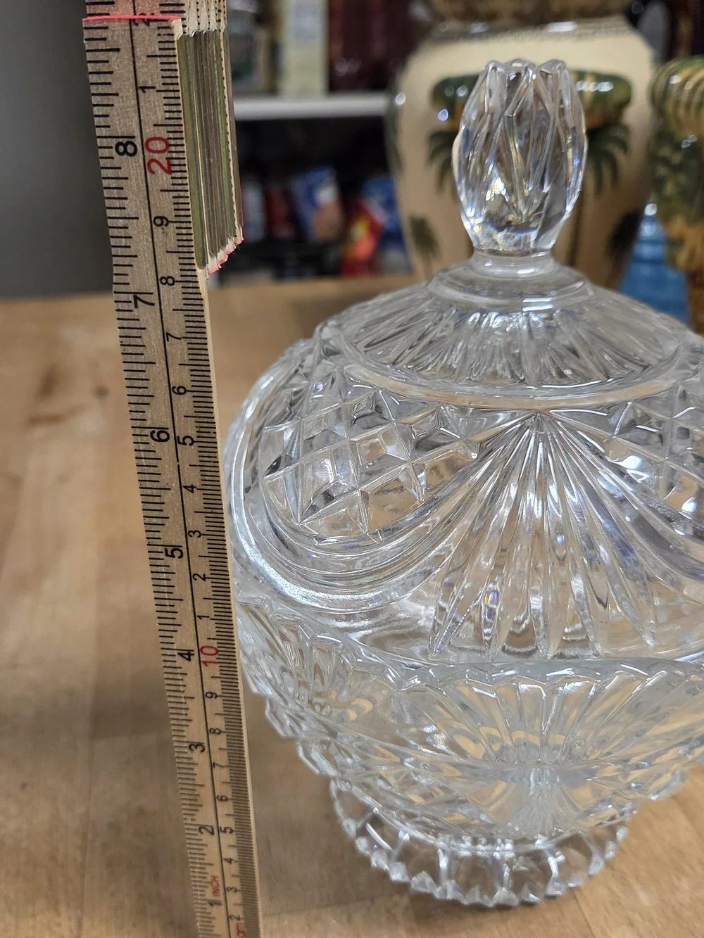 Vintage clear lead crystal footed candy dish with a lid